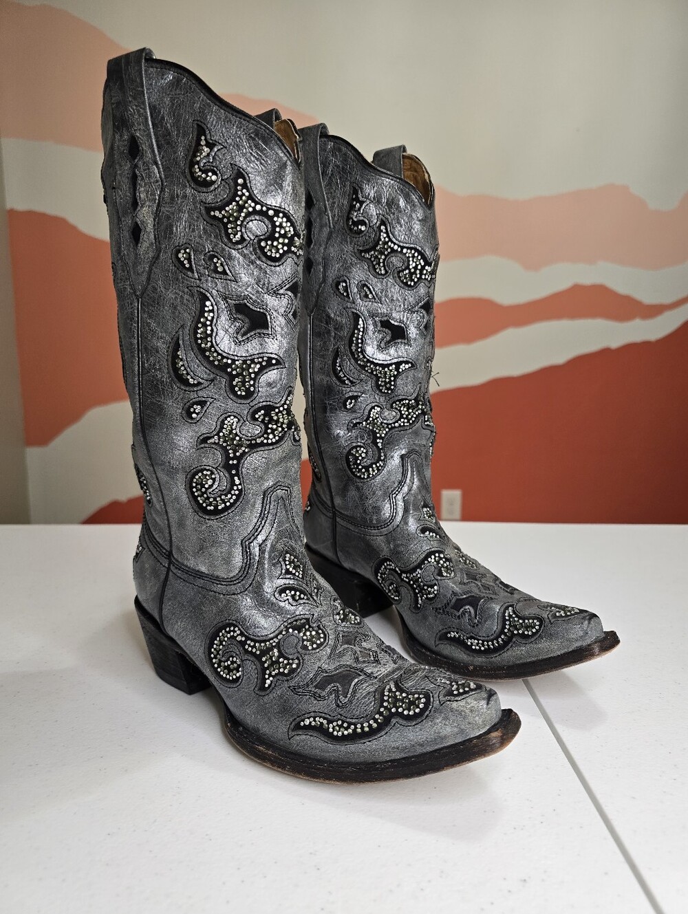 Corral Red Rock Cowboy Boot Silver Black Women's 8.5 Western Rodeo Festival